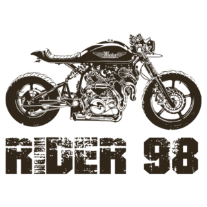 Woman wearing Rider 98 Unisex Oversized Classic T-Shirt featuring a detailed black motorcycle graphic and bold distressed lettering – vintage biker streetwear by Mondrang