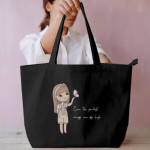 Cute Girl Black Everyday Large Tote Bag